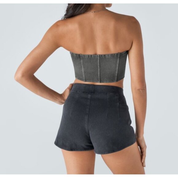 Halara Flex Skinny Washed Stretchy Knit Denim Casual Tube Top Sz Small Black - Picture 2 of 8